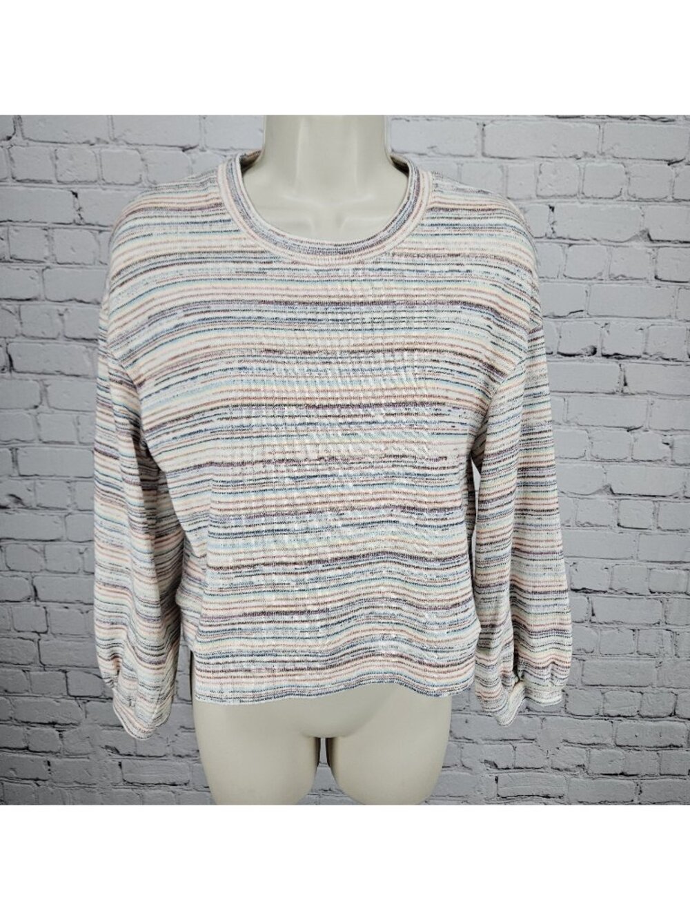 Madewell Multicolor Striped Bubble Sleeve Cropped Pullover Sweater Top Medium M